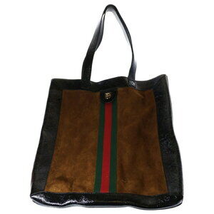 Gucci Brown Leather Handbag Ophidia Bag Black Tote Suede